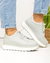 Pantofi casual dama piele naturala gri cu talpa alba si inchidere sireturi F001-777 2