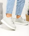 Pantofi casual dama piele naturala gri cu talpa alba si inchidere sireturi F001-777 5
