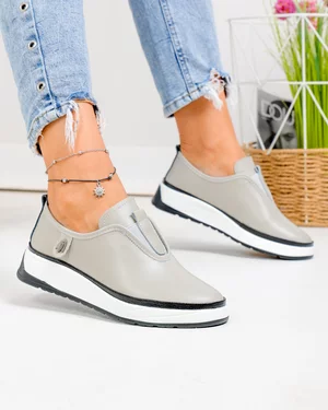 Pantofi casual dama piele naturala gri cu talpa flexibila JY-5671