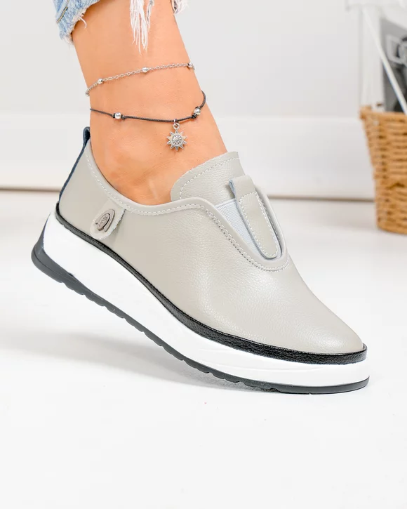 Pantofi casual dama piele naturala gri cu talpa flexibila JY-5671