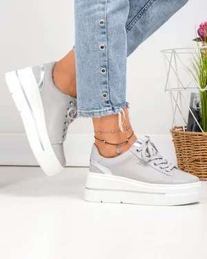 Pantofi casual dama piele naturala gri cu talpa groasa F002-437