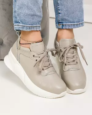 Pantofi casual dama piele naturala gri cu talpa groasa JY1563