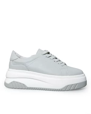 Pantofi Casual - Pantofi casual dama piele naturala gri cu talpa groasa si inchidere sireturi F001-657