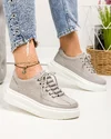 Pantofi casual dama piele naturala gri cu talpa groasa T-5970 1