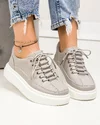 Pantofi casual dama piele naturala gri cu talpa groasa T-5970 3