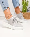 Pantofi casual dama piele naturala gri cu varf rotund si inchidere sireturi F002-459 4