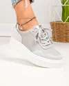 Pantofi casual dama piele naturala gri cu varf rotund si inchidere sireturi F002-459 3