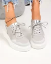 Pantofi casual dama piele naturala gri cu varf rotund si inchidere sireturi F002-459 2