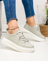 Pantofi casual dama piele naturala gri deschis cu inchidere sireturi AW2023-26 2