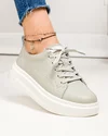 Pantofi casual dama piele naturala gri deschis cu inchidere sireturi AW2023-26 1
