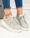 Pantofi casual dama piele naturala gri deschis cu inchidere sireturi AW2023-26 3