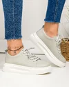 Pantofi casual dama piele naturala gri deschis cu inchidere sireturi AW2023-26 4