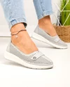 Pantofi casual dama piele naturala gri deschis cu inchidere slip-on si perforatii JY3951 4