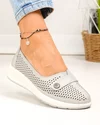Pantofi casual dama piele naturala gri deschis cu inchidere slip-on si perforatii JY3951 3