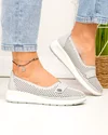 Pantofi casual dama piele naturala gri deschis cu inchidere slip-on si perforatii JY3951 2