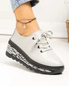 Pantofi casual dama piele naturala gri deschis cu negru si varf rotund JY5096 3