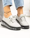 Pantofi casual dama piele naturala gri deschis cu negru si varf rotund JY5096 4