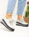 Pantofi casual dama piele naturala gri deschis cu negru si varf rotund JY5096 5