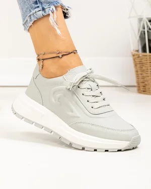 Pantofi casual dama piele naturala gri deschis cu talpa usor flexibila si inchidere sireturi F001-751
