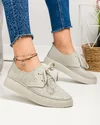 Pantofi casual dama piele naturala gri deschis perforati cu inchidere sireturi F001-686 1