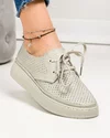 Pantofi casual dama piele naturala gri deschis perforati cu inchidere sireturi F001-686 2