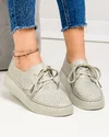 Pantofi casual dama piele naturala gri deschis perforati cu inchidere sireturi F001-686 3