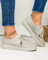 Pantofi casual dama piele naturala gri deschis perforati cu inchidere sireturi F001-686 4