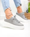 Pantofi casual dama piele naturala gri inchis cu argintiu si talpa groasa F002-389 2