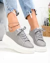 Pantofi casual dama piele naturala gri inchis cu argintiu si talpa groasa F002-389 5