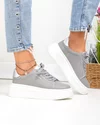 Pantofi casual dama piele naturala gri inchis cu argintiu si talpa groasa F002-389 1
