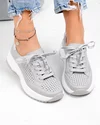 Pantofi casual dama piele naturala gri perforati cu detaliu argintiu T-2820 3