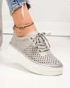 Pantofi casual dama piele naturala gri perforati cu inchidere sireturi T-5911 1