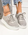 Pantofi casual dama piele naturala gri perforati cu inchidere sireturi T-5911 3