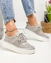 Pantofi casual dama piele naturala gri perforati cu inchidere sireturi T-5911 4