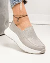 Pantofi casual dama piele naturala gri perforati cu insertii elastice in lateral si inchidere slip-on JY3921 2