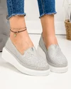 Pantofi casual dama piele naturala gri perforati cu talpa alba JY3872 3