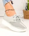 Pantofi casual dama piele naturala gri perforati partial si cusatura decorativa in varf JY3882 3