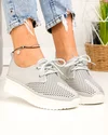 Pantofi casual dama piele naturala gri perforati partial si cusatura decorativa in varf JY3882 1