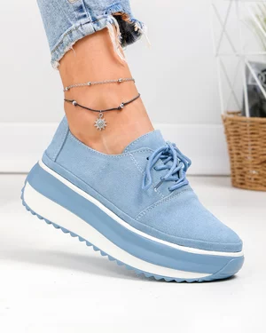 Pantofi casual dama piele naturala intoarsa albastri cu inchidere sireturi T6055