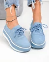 Pantofi casual dama piele naturala intoarsa albastri cu inchidere sireturi T6055 6