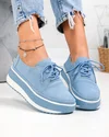 Pantofi casual dama piele naturala intoarsa albastri cu inchidere sireturi T6055 3