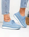 Pantofi casual dama piele naturala intoarsa albastri cu inchidere sireturi T6055 5
