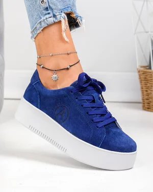 Pantofi Casual - Pantofi casual dama piele naturala intoarsa albastri cu talpa alba F002-470