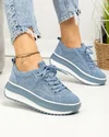 Pantofi casual dama piele naturala intoarsa albastru deschis cu alb F001-750 2