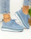Pantofi casual dama piele naturala intoarsa albastru deschis cu alb F001-750 1
