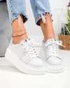 Pantofi casual dama piele naturala intoarsa albi cu model lucios F002-426A 6