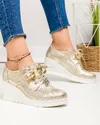 Pantofi casual dama piele naturala intoarsa aurii cu platforma si inchidere sireturi F002-273 1