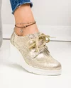Pantofi casual dama piele naturala intoarsa aurii cu platforma si inchidere sireturi F002-273 3