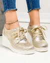 Pantofi casual dama piele naturala intoarsa aurii cu platforma si inchidere sireturi F002-273 4