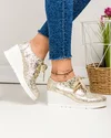 Pantofi casual dama piele naturala intoarsa aurii cu platforma si inchidere sireturi F002-273 2